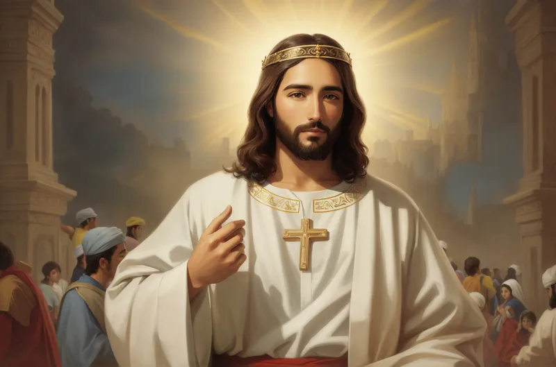 imagen clasica de jesus con un crucifijo sobre el pecho