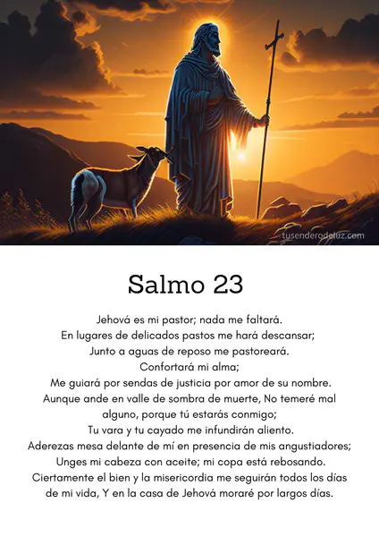 oracion salmo 23 texto e imagen de pastor tonos dorados