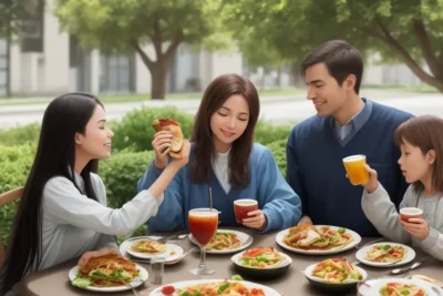 familia cristiana compartiendo los alimentos en alegria