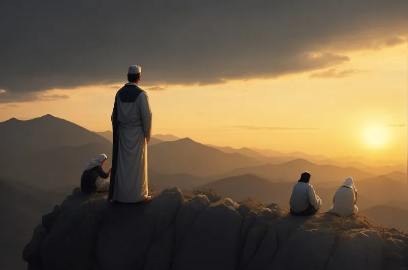 grupo de personas en recogimiento mirando salir el sol ponerse en el horizonte