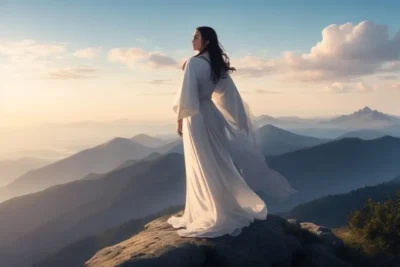 una mujer mirando al horizonte desde lo alto